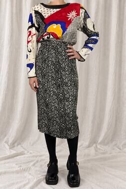 1980s John Yang 100% Silk Two-Piece Set with Bold Abstract Print – Size M/L
